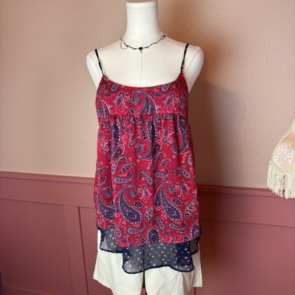 Faded Glory paisley floral bandana flowy cami top sz medium blue red white